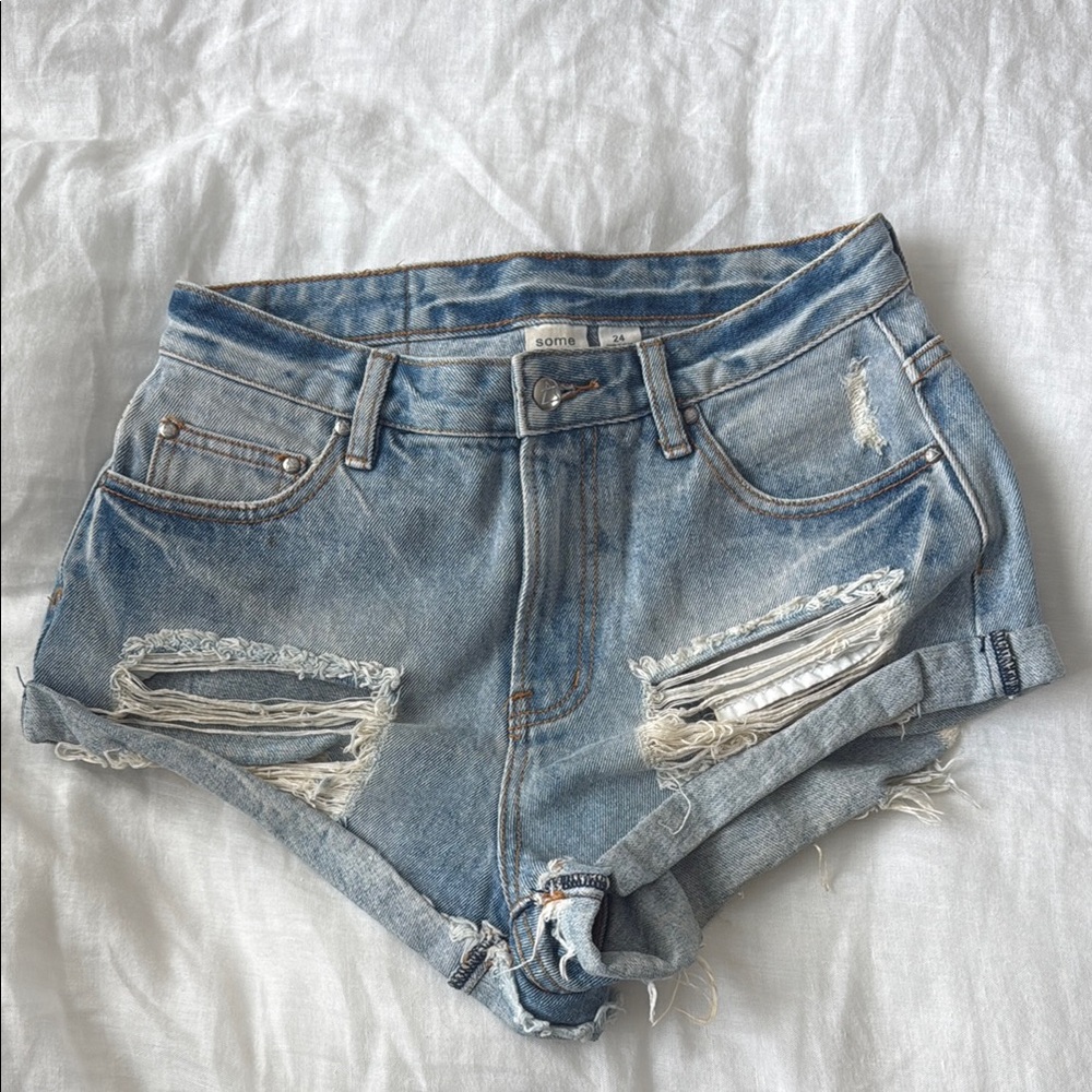 Somedays Lovin Distressed Denim Jean Shorts Size 24